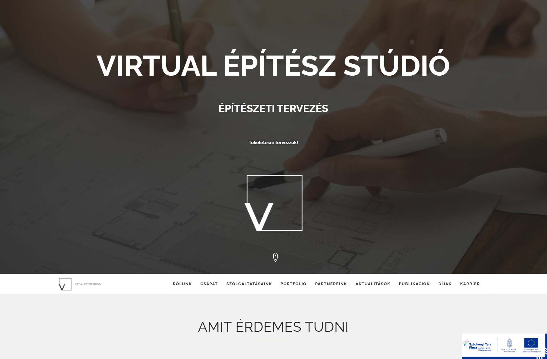 A Virtuál Építész Stúdió weboldalának nyitóképernyője